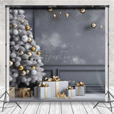 Aperturee Aperturee Minimalist Christmas Photography Backdrop White Tree with Gold Ornaments Modern Gray Wall Holiday Photo Prop
